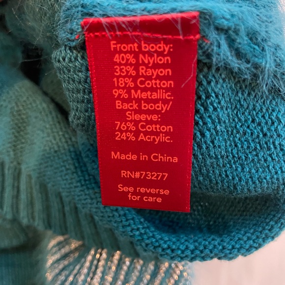 Jennifer Lopez Flirty Fuzzy Silver Metallic Eyelash Teal Sweater Women’s Size Sm - Picture 4 of 5